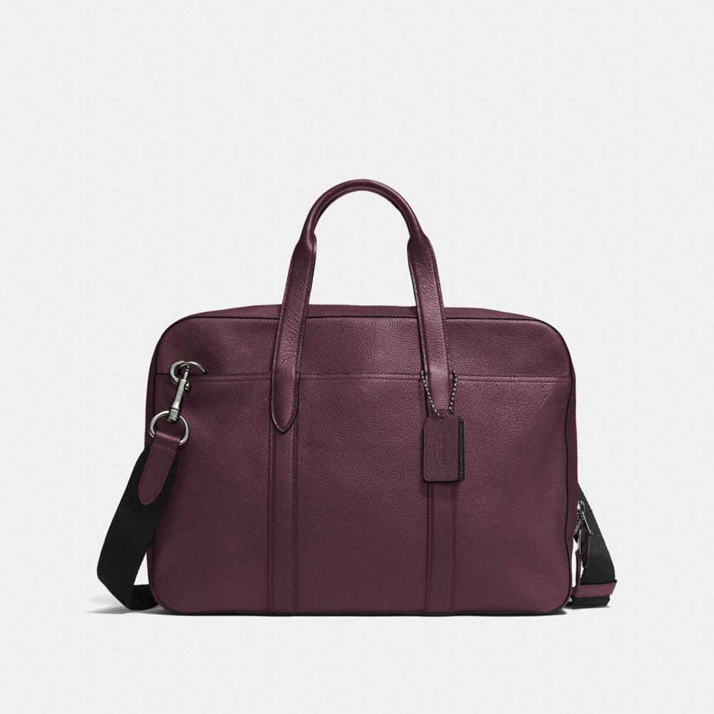 COACH®,METROPOLITAN SOFT BRIEF,Refined Pebble Leather,Large,Gunmetal/Oxblood,Front View