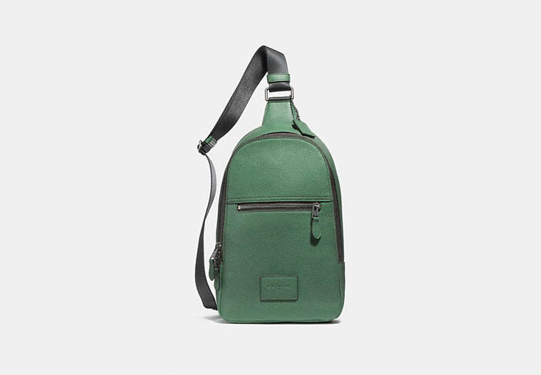 COACH®,CAMPUS PACK,Leather,Medium,Black Antique Nickel/Racing Green,Front View