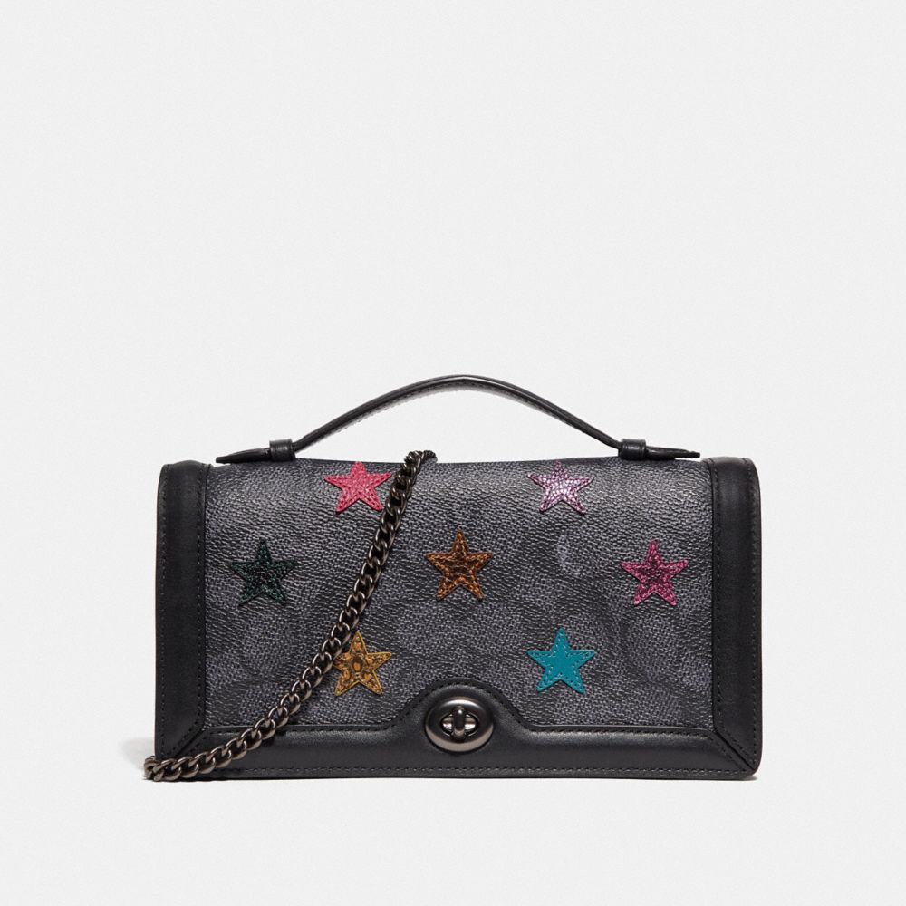 Riley Chain Clutch In Signature Canvas With Star Applique And Snakeskin Detail