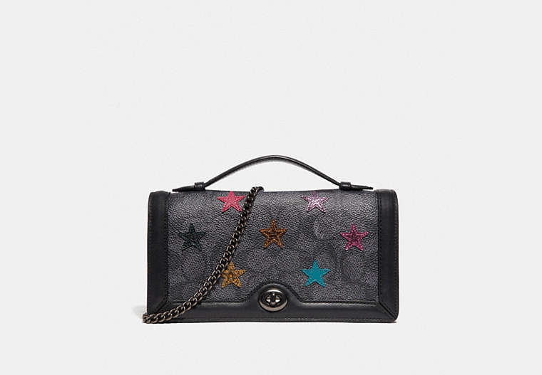 Riley Chain Clutch In Signature Canvas With Star Applique And Snakeskin Detail