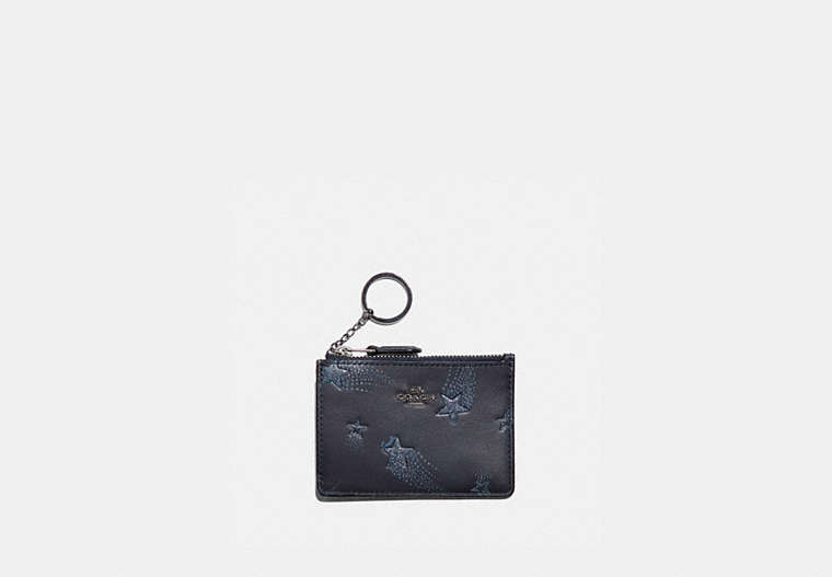 COACH®,MINI ID SKINNY ID CASE WITH STAR PRINT,Leather,Gunmetal/Midnight Navy,Front View image number 0