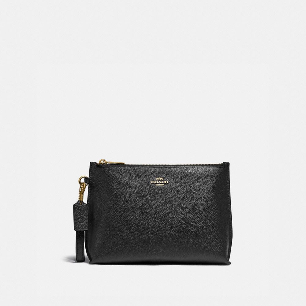 COACH®,CHARLIE POUCH,Pebbled Leather,Small,Gold/Black,Front View