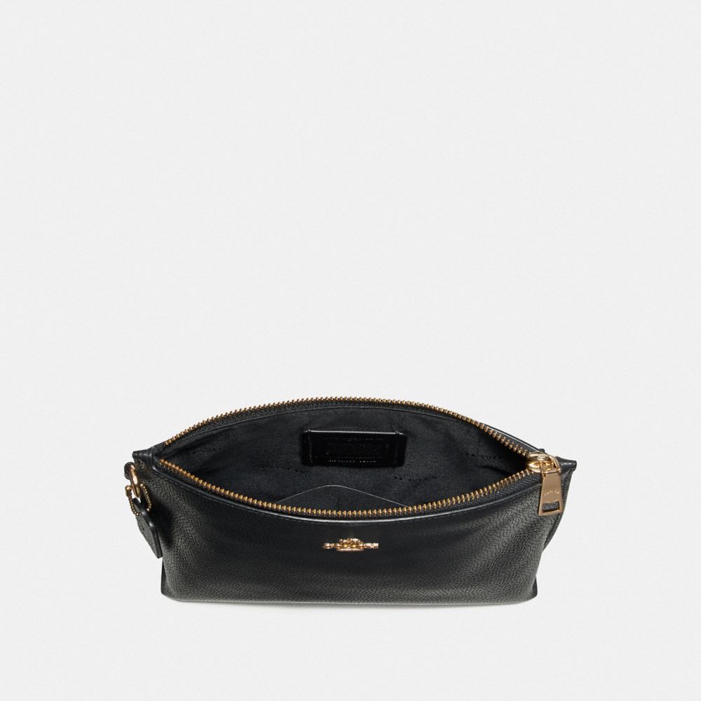 COACH®,CHARLIE POUCH,Pebbled Leather,Small,Gold/Black,Inside View,Top View