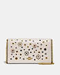 COACH®,CALLIE FOLDOVER CHAIN CLUTCH WITH SCATTERED RIVETS,Leather,Mini,Brass/Chalk Multi,Front View