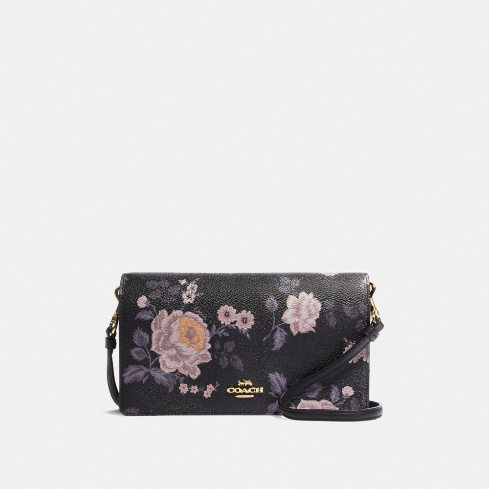 HAYDEN FOLDOVER CROSSBODY CLUTCH WITH TOSSED DAISY  Leather crossbody bag,  Brown leather crossbody bag, Black leather crossbody bag