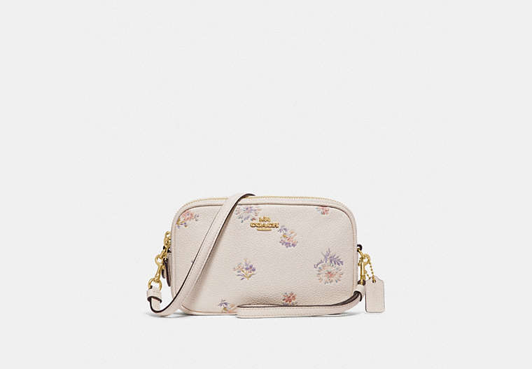 COACH®,SADIE CROSSBODY CLUTCH WITH MEADOW PRAIRIE PRINT,Leather,Gold/Chalk,Front View