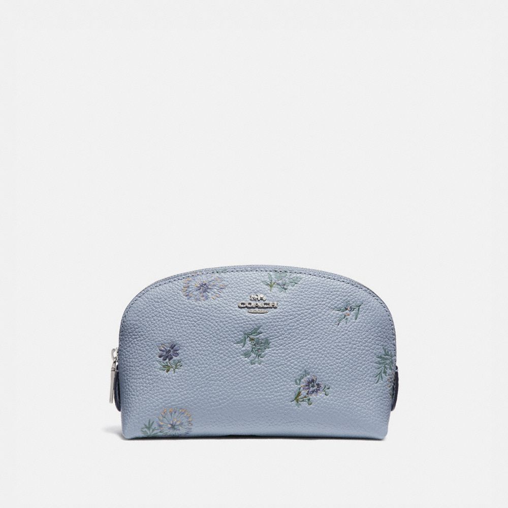 COACH®,COSMETIC CASE 17 WITH MEADOW PRAIRIE PRINT,Leather,Silver/Mist,Front View image number 0