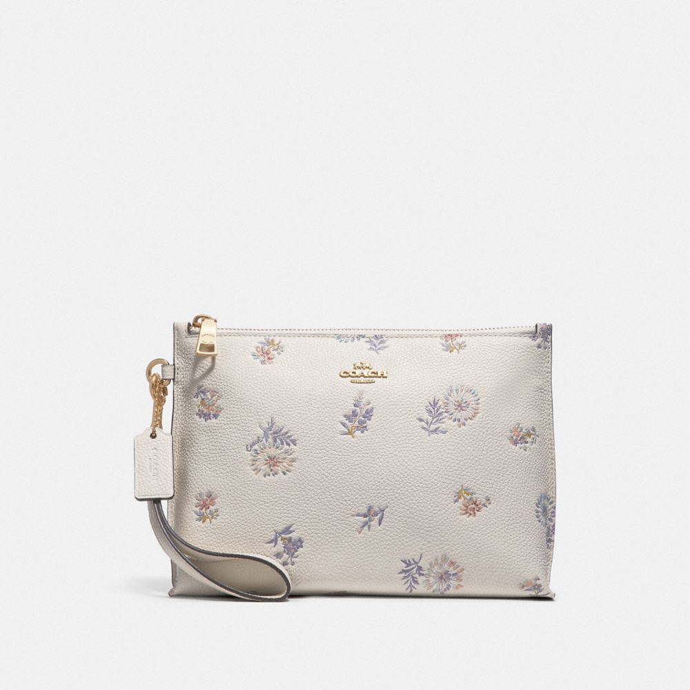 COACH®,CHARLIE POUCH WITH MEADOW PRAIRIE PRINT,Leather,Gold/Chalk,Front View