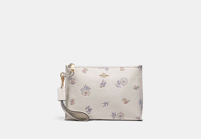 COACH®,CHARLIE POUCH WITH MEADOW PRAIRIE PRINT,Leather,Gold/Chalk,Front View