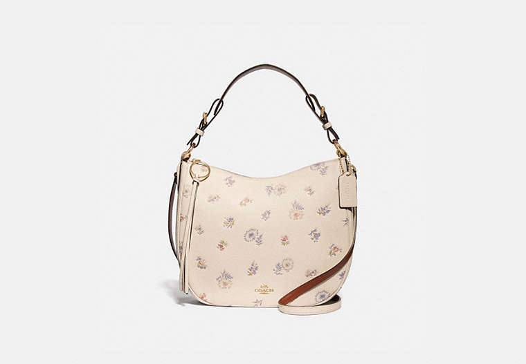 COACH®,SUTTON HOBO WITH MEADOW PRAIRIE PRINT,Leather,Gold/Chalk,Front View