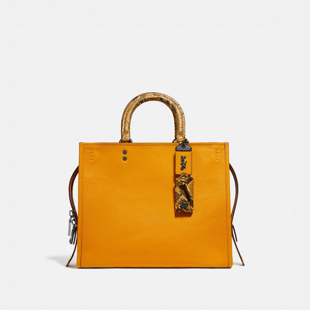 COACH®,ROGUE BAG WITH SNAKESKIN DETAIL,Python,Medium,Pewter/Dark Tonal Yellow,Front View