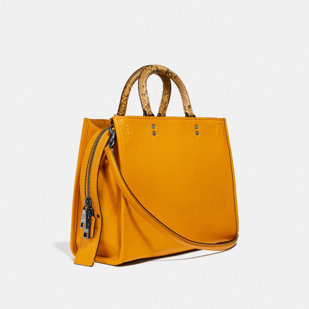 COACH®,ROGUE BAG WITH SNAKESKIN DETAIL,Python,Medium,Pewter/Dark Tonal Yellow,Angle View