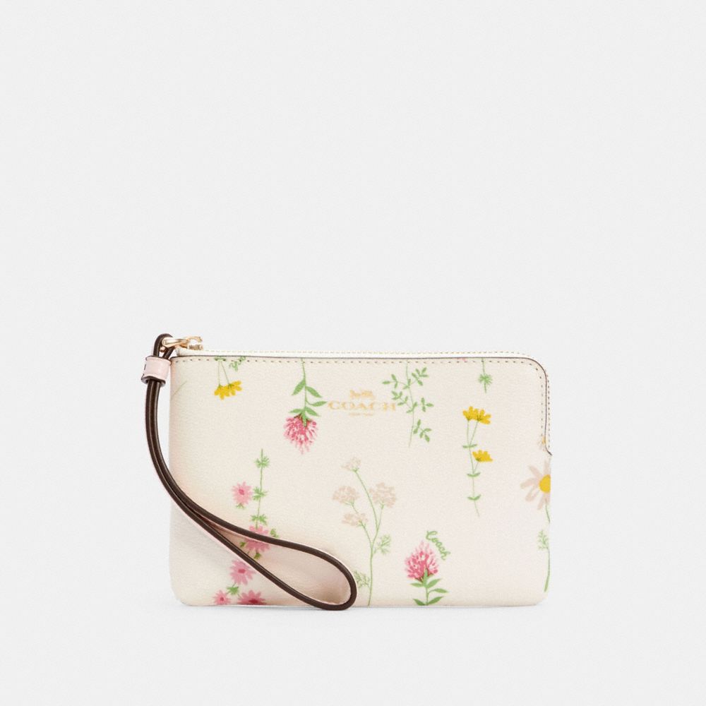 Coach Outlet Corner Zip Wristlet With Spaced Floral Field Print