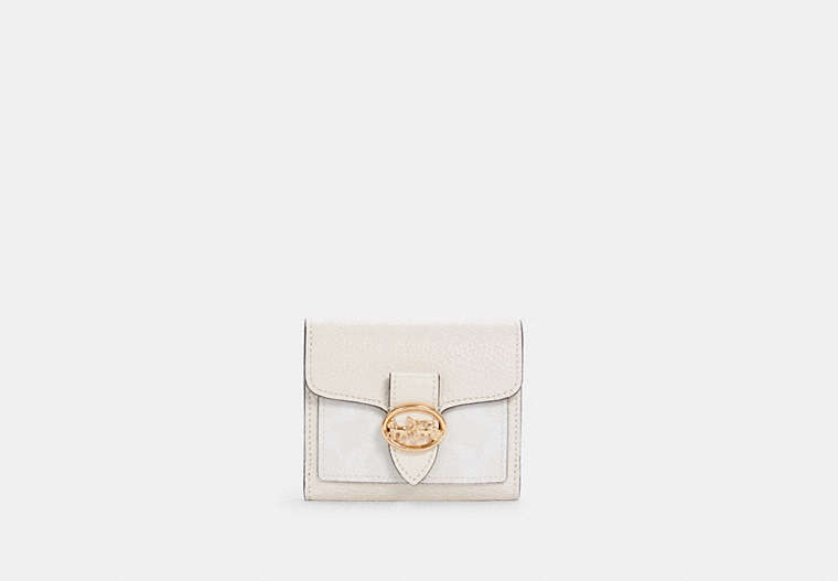 COACH®,GEORGIE SMALL WALLET IN SIGNATURE CANVAS,pvc,Gold/Chalk/Chalk,Front View