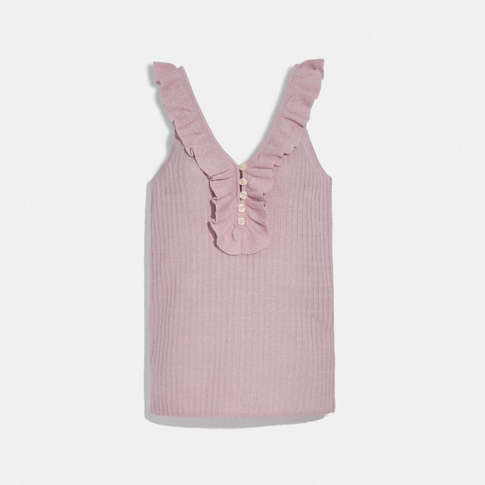 COACH®,RUFFLE TANK SWEATER,Mixed Material,PINK,Front View