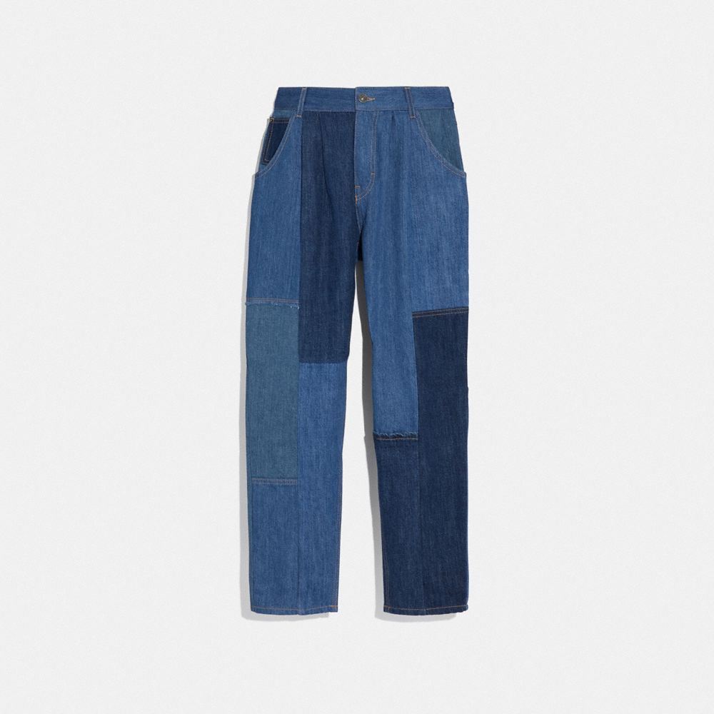 Denim Patchwork Pleated Trousers