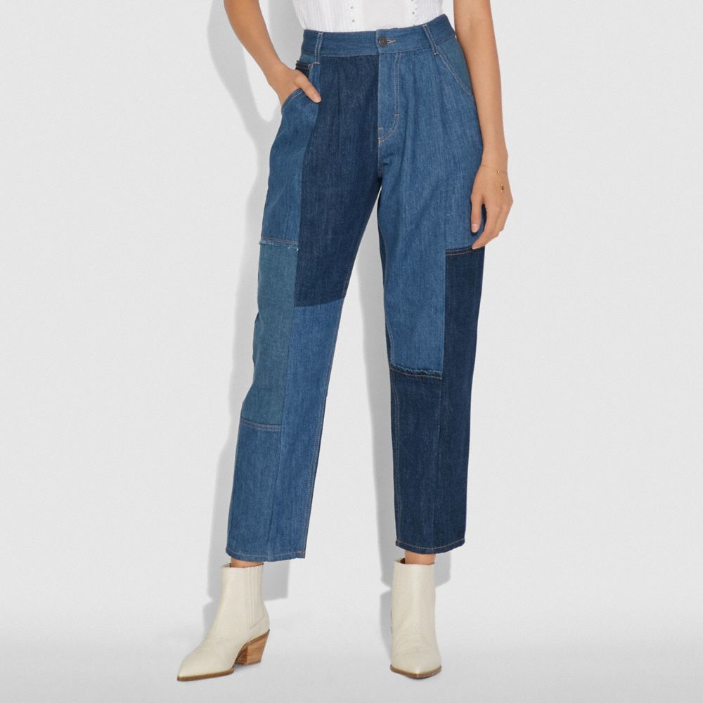 Denim Patchwork Pleated Trousers