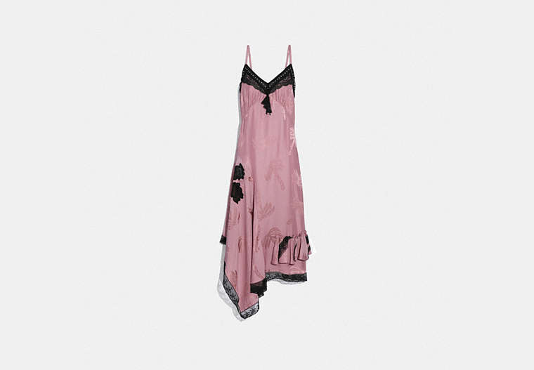 COACH®,PALM TREE PRINT JACQUARD SLIP DRESS,mixedmaterial,PINK,Front View