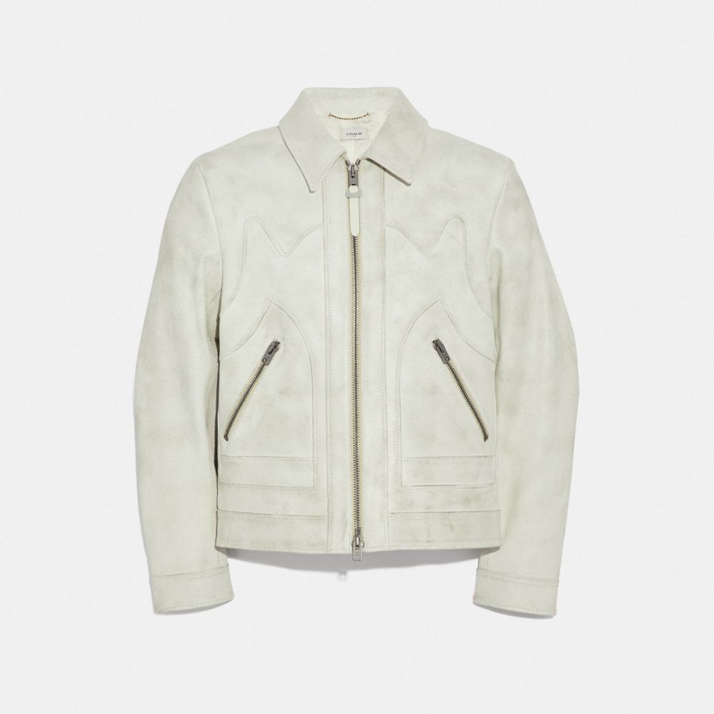 COACH®,WESTERN LEATHER JACKET,Leather,Dirty White,Front View