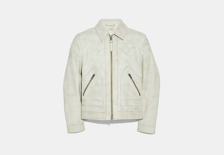 COACH®,WESTERN LEATHER JACKET,Leather,Dirty White,Front View
