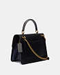 COACH®,PARKER TOP HANDLE WITH BUTTERFLY TURNLOCK AND SNAKESKIN DETAIL,Leather,Medium,Brass/Black Multi,Angle View