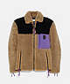 COACH®,COLORBLOCK SHEARLING JACKET,Shearling,Burnt Sienna,Front View