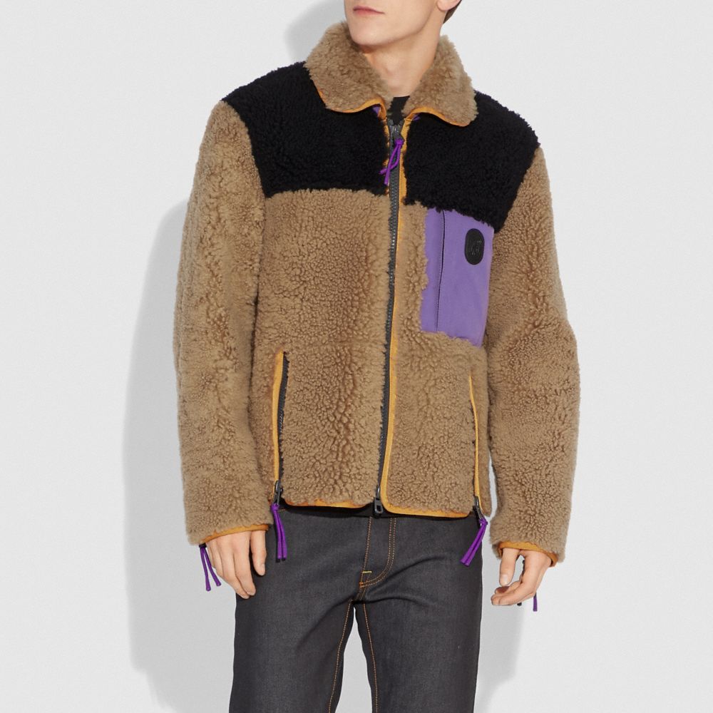 COACH®,COLORBLOCK SHEARLING JACKET,Shearling,Burnt Sienna,Scale View