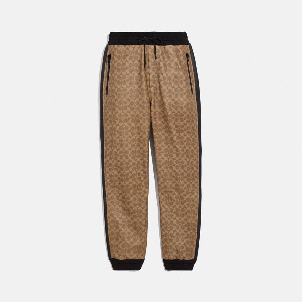 COACH®,SIGNATURE VARSITY TRACK PANTS,Leather,Khaki Signature,Front View