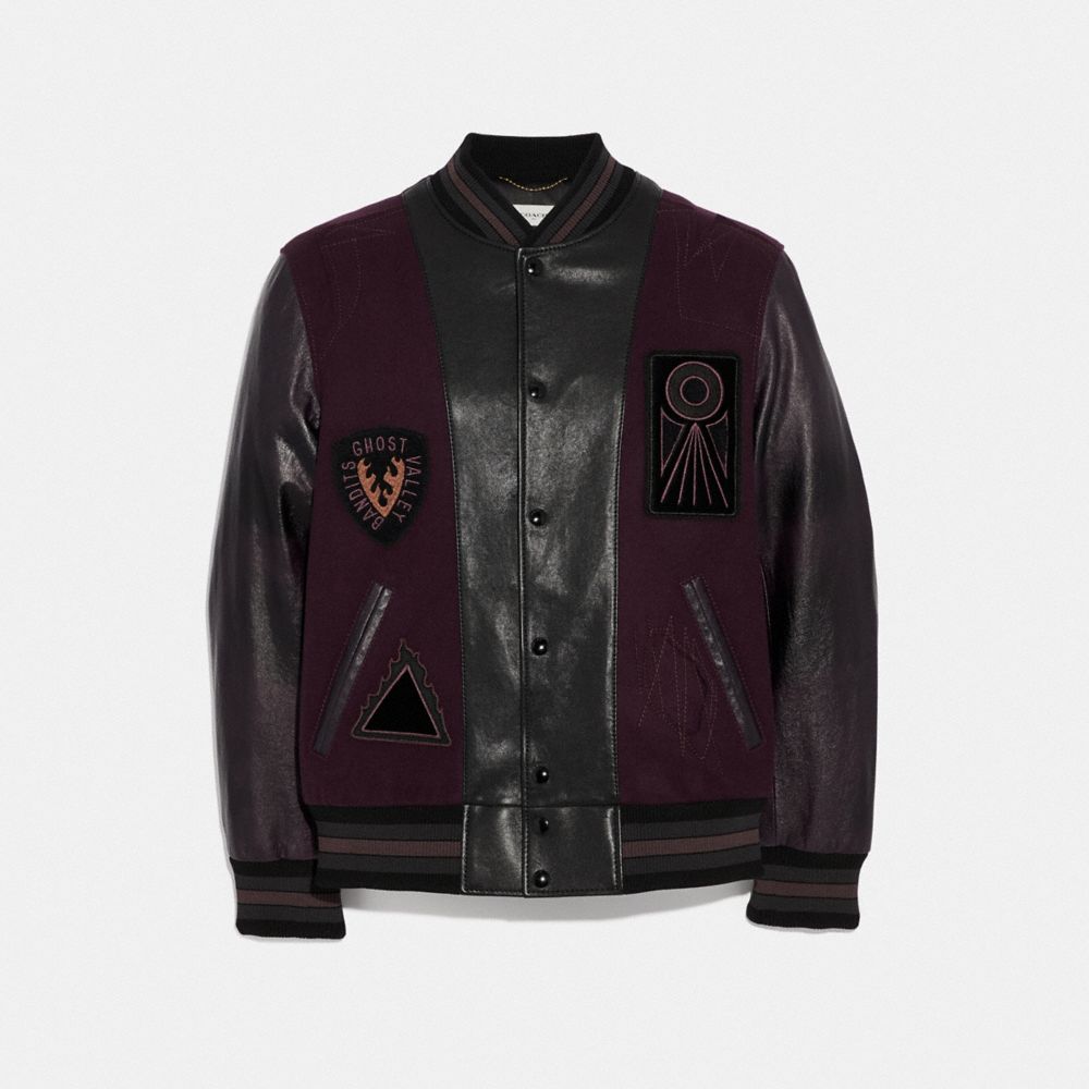 COACH®,VARSITY JACKET,Wool Blend,Purple Haze/Berry,Front View