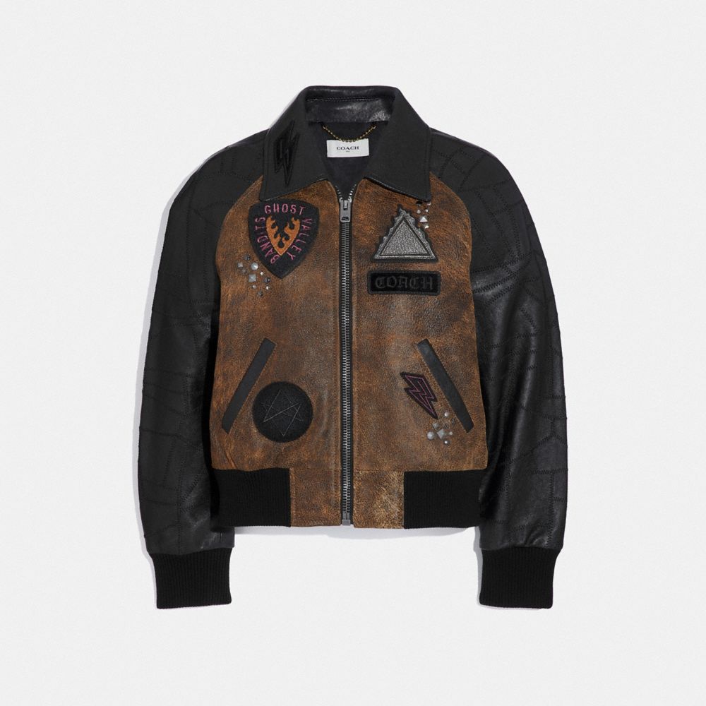 Embellished Varsity Jacket With Patchwork Sleeves