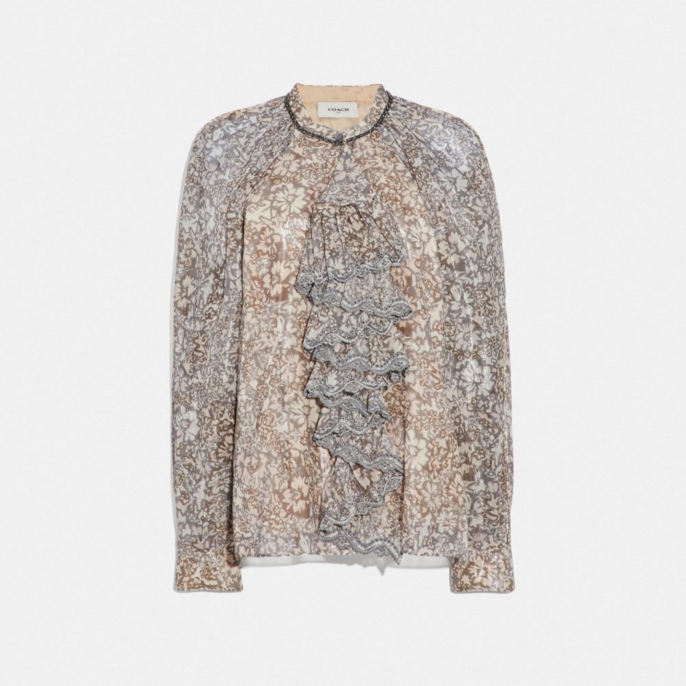 Scattered Rose Bouquet Printed Top With Ruffle