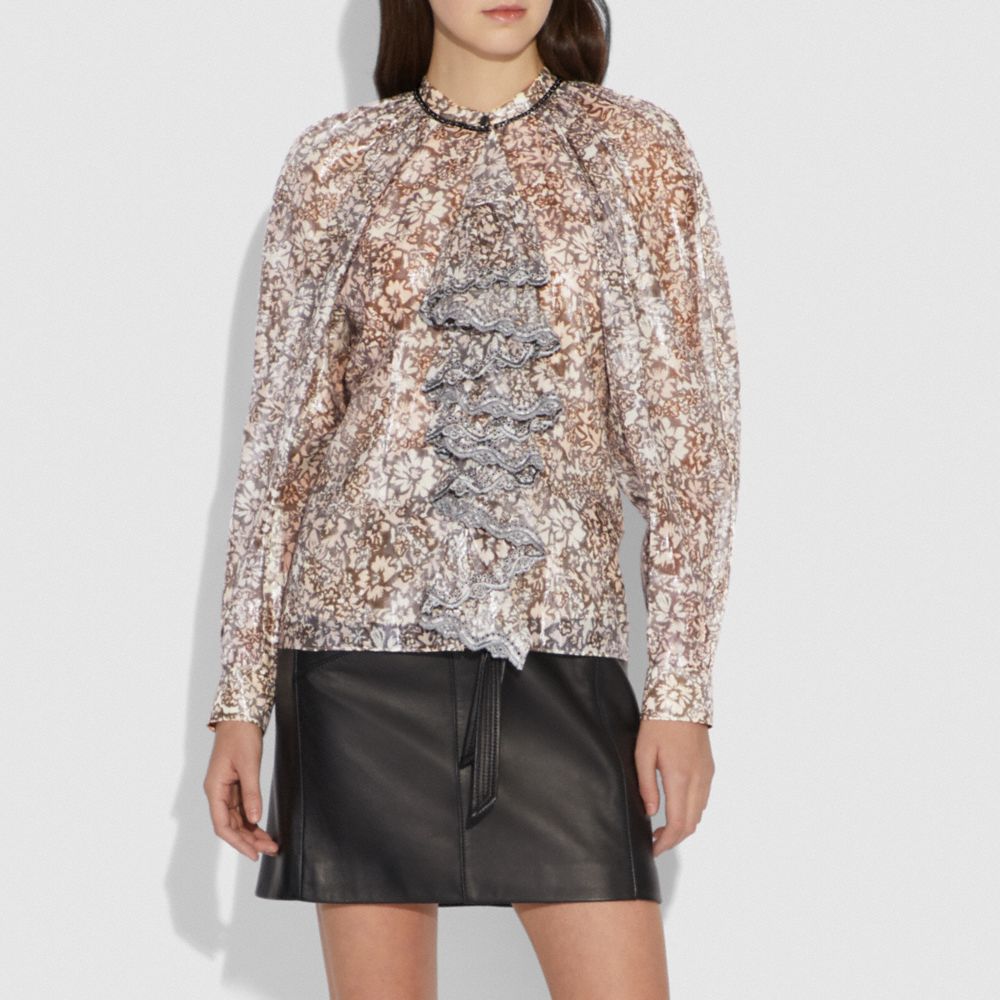 Scattered Rose Bouquet Printed Top With Ruffle