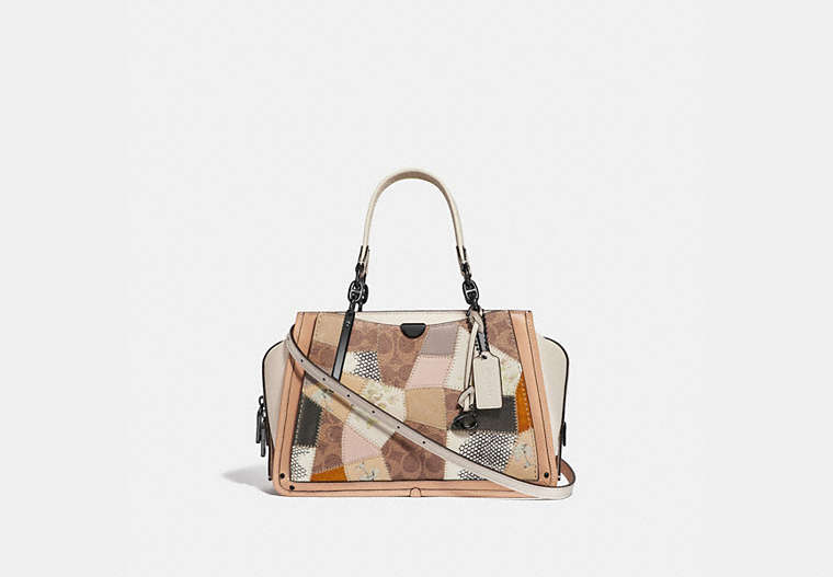 COACH®,DREAMER WITH SIGNATURE PATCHWORK,Leather,Medium,Pewter/Tan Beechwood Multi,Front View