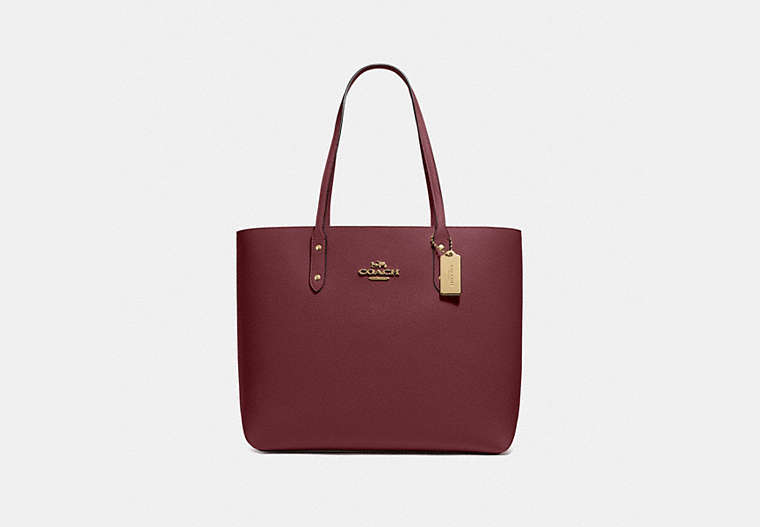 COACH®,TOWN TOTE,Pebbled Leather,Large,Gold/Wine,Front View
