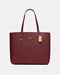 COACH®,TOWN TOTE,Pebbled Leather,Large,Gold/Wine,Front View