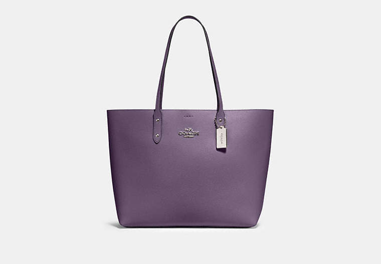 COACH®,TOWN TOTE,Pebbled Leather,Large,Silver/Dusty Lavender,Front View