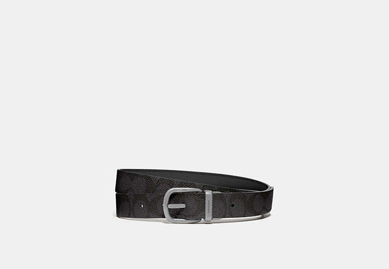 COACH®,HARNESS BUCKLE REVERSIBLE BELT, 25MM,pvc,NI/Black Charcoal,Front View