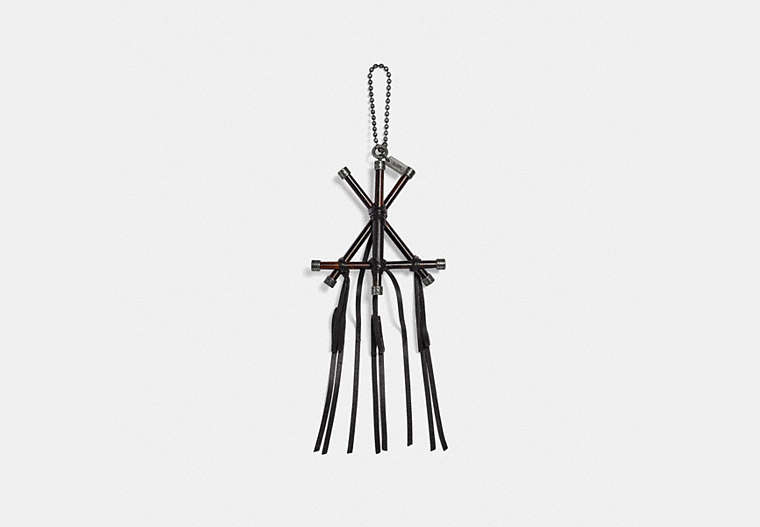 COACH®,STICKMAN BAG CHARM,Leather,Silver/Black,Front View image number 0