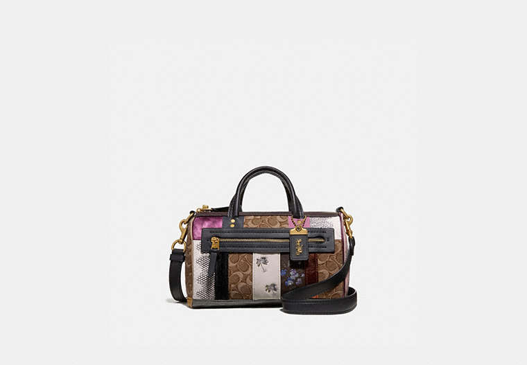 COACH®,SHUFFLE IN SIGNATURE JACQUARD,Leather,Large,Brass/Tan Black,Front View