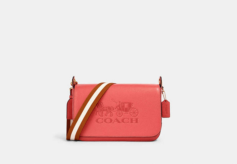 COACH®,JES MESSENGER,Leather,Gold/Bright Coral,Front View