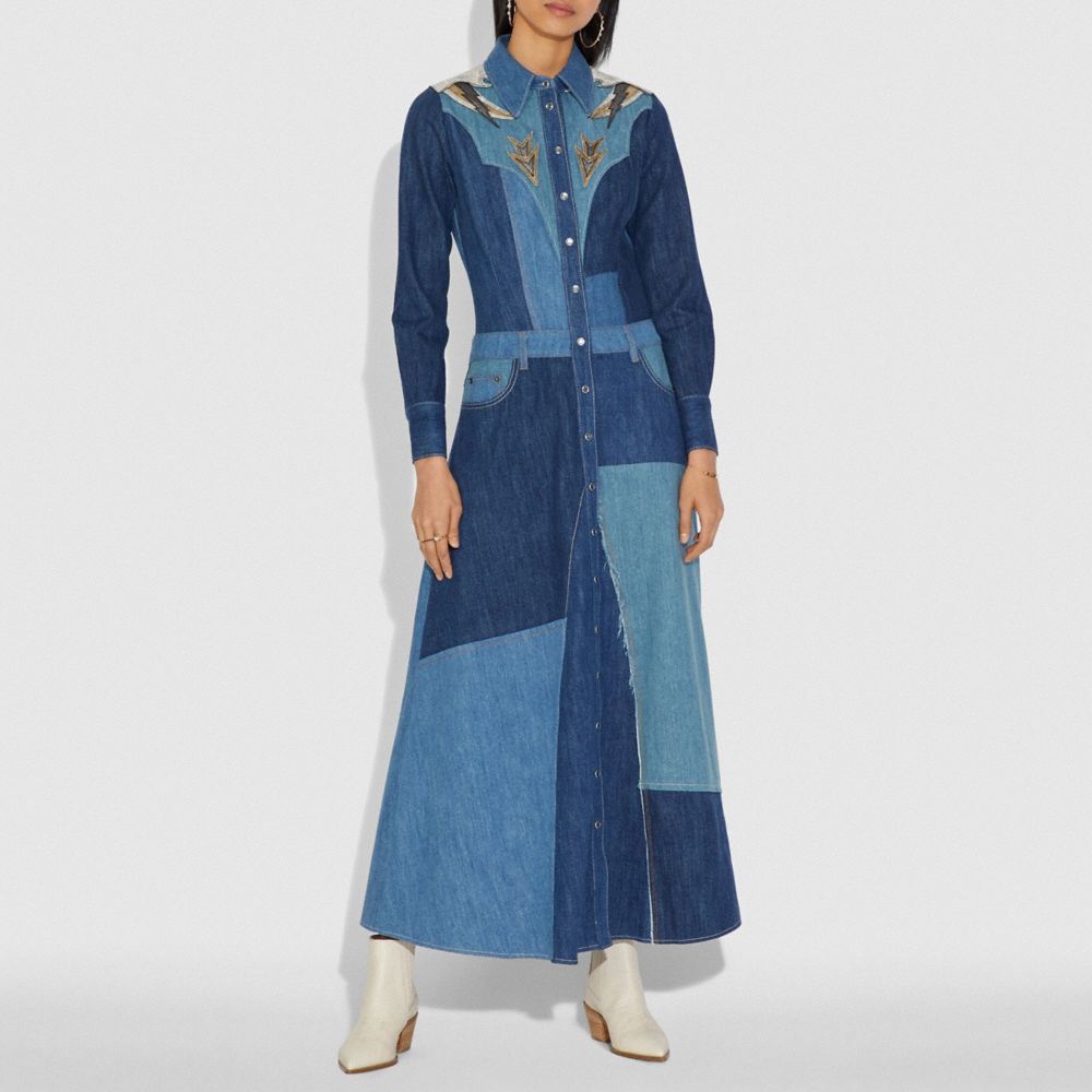 Denim Patchwork Long Dress