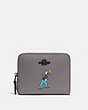 COACH®,DISNEY X COACH SMALL ZIP AROUND WALLET WITH GOOFY MOTIF,Pewter/Heather Grey,Front View