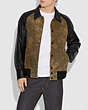 COACH®,SNAP FRONT VARSITY JACKET,Leather,Canyon Brown/Black,Scale View