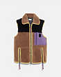 COACH®,COLORBLOCK SHEARLING VEST,n/a,Burnt Sienna,Front View