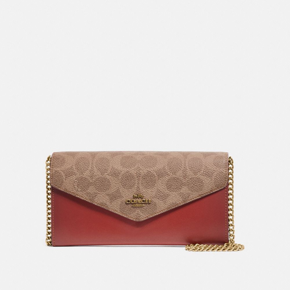 COACH GB Envelope Chain Wallet In Colorblock Signature Canvas