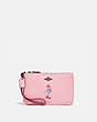 COACH®,DISNEY X COACH SMALL WRISTLET WITH DAISY DUCK MOTIF,Pebble Leather,Pewter/Powder Pink,Front View