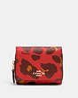 COACH®,SMALL TRIFOLD WALLET WITH LEOPARD PRINT,Gold/Bright Poppy,Front View