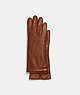 COACH®,HORSE AND CARRIAGE LEATHER TECH GLOVES,Leather,Saddle,Front View