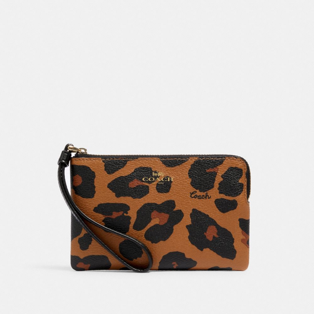 COACH Outlet Corner Zip Wristlet With Leopard Print