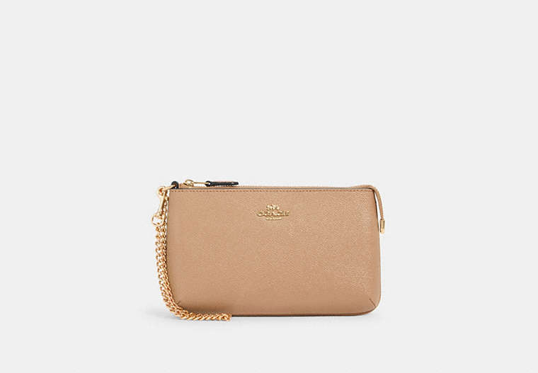COACH®,LARGE WRISTLET,Gold/Taupe,Front View
